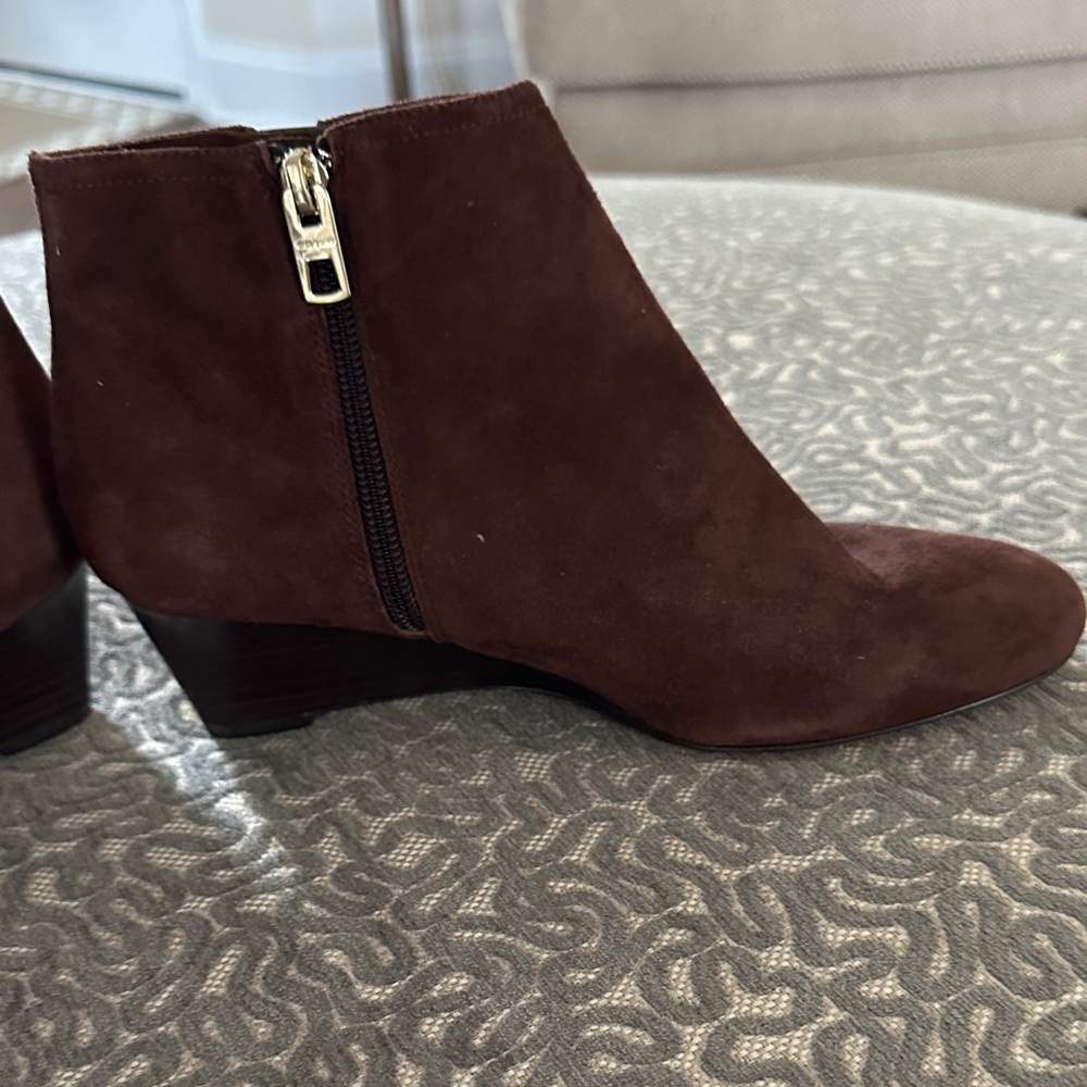 Coach Maya Suede Polished Calf Ankle Wedge Boots Brown Size 7. NWOT - Picture 9 of 12